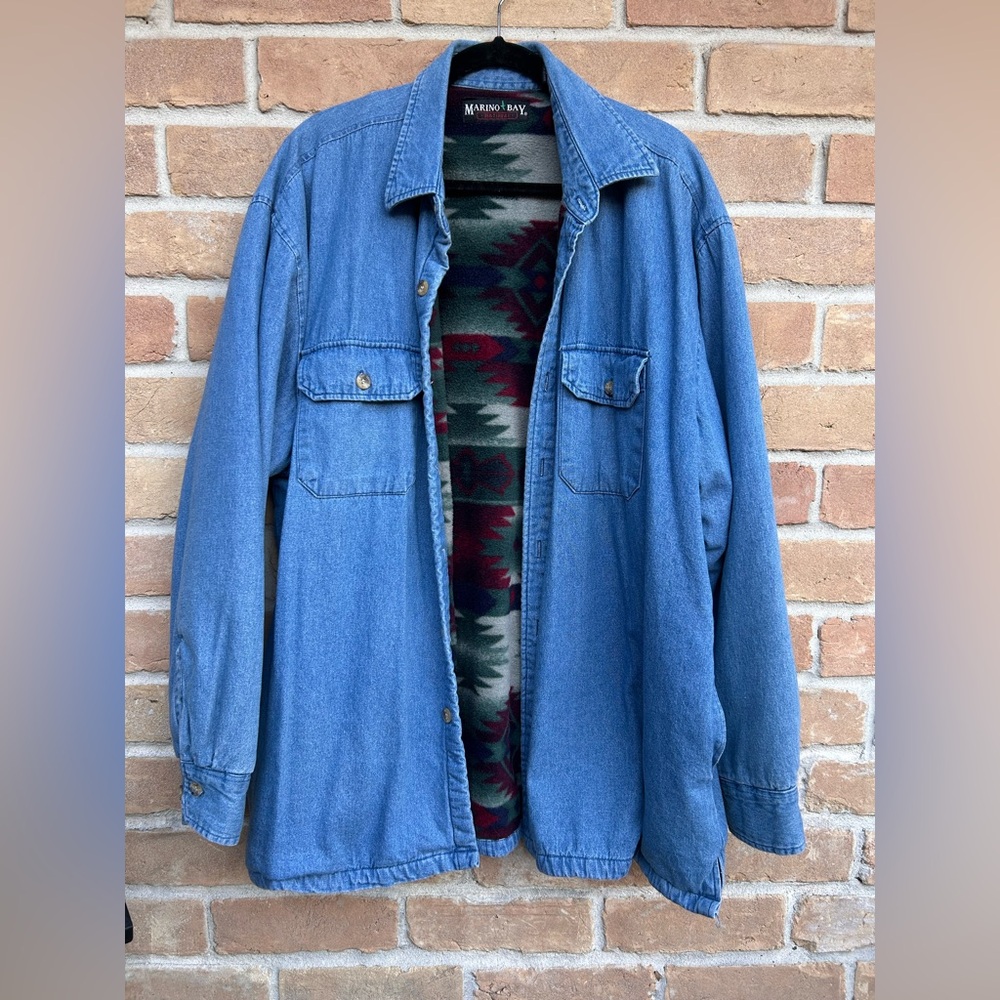 Vintage Marino Bay Denim Shirt Shacket Men 2XLT Plaid Flannel Lined Heavy Barn